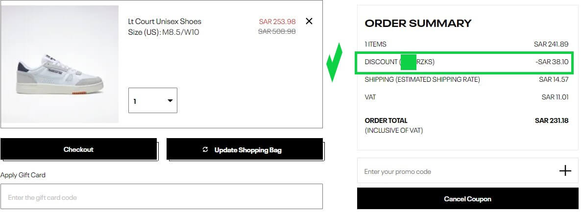 Activation of Reebok discount code