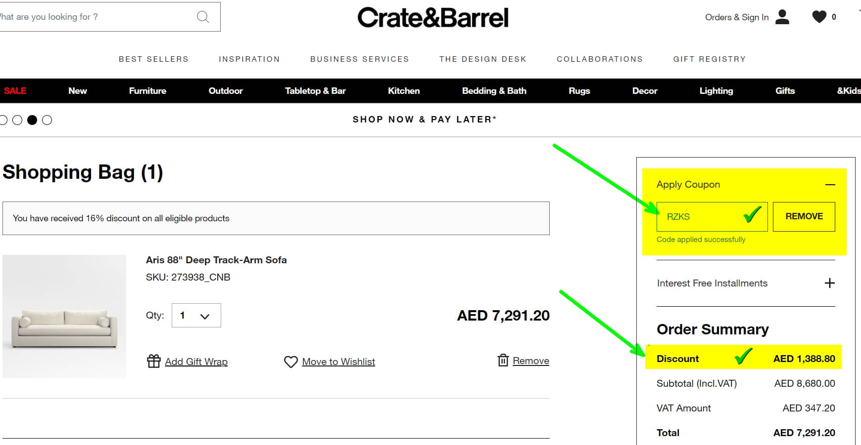 How to use and apply Crate & Barrel coupon code