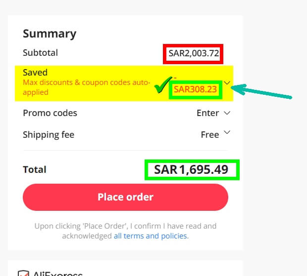 Applying Aliexpress promo code at checkout